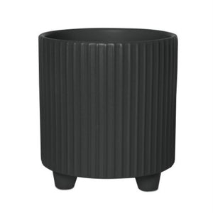 Ceramic Ribbed Footed Connor Cover Pots - Black